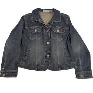 EUC Chico's Platinum Blue Jacket Cotton Blend Womens 1X Acid Wash